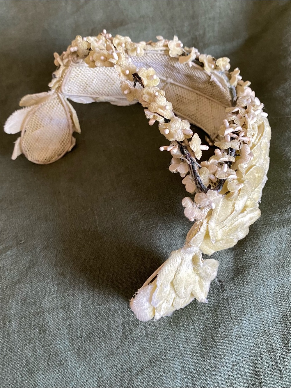 30s Bridal Headpiece - Velvet Leaf Juliet Cap & Orange Blossom Halo Crown